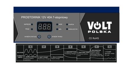 Prostownik akumulatorowy ładowarka agm gel vrla LifePo4 Smart CPU 12V 40A VOLT POLSKA