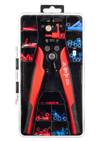 Wielofunkcyjny ściągacz izolacji przewodów 0.2-6mm zaciskarka +100 końcówek SILVER