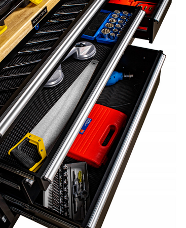 Duży Stół Wózek warsztatowy z drewnianym blatem szafką oraz szufladami WMC