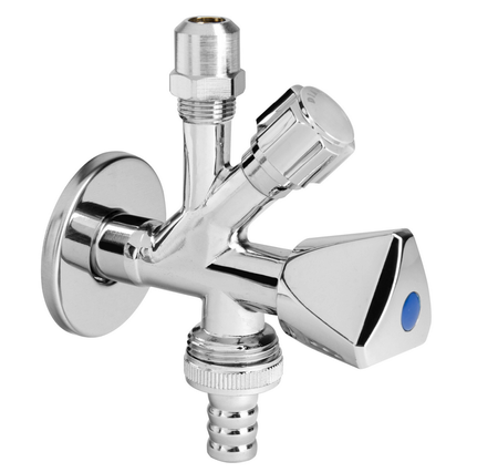 Zawór zaporowy kątowy grzybkowy kombi 1/2x3/4 do pralki zmywarki DIAMOND