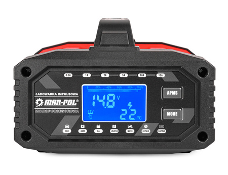 Prostownik impulsowy smart 10w1 funkcja naprawy automatyczny 12v 24v 15A MAR-POL