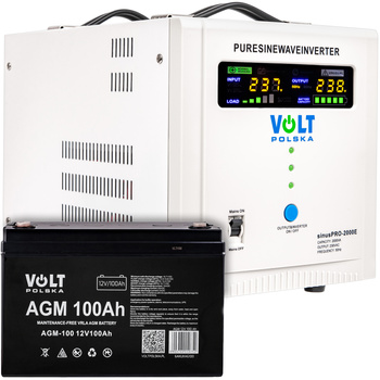 Zestaw zasilania awaryjnego - Zasilacz awaryjny sinuspro-2000E 12v + akumulator 100Ah VOLT POLSKA