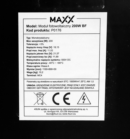 Panel solarny fotowoltaiczny monokrystaliczny 12V 200W BLACK