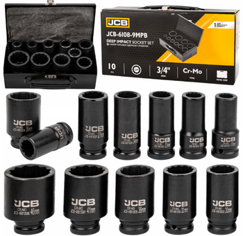 Zestaw nasadki udarowe nasadowe głębokie do klucza pneumatycznego 3/4" 17-46mm 12-k 10el JCB