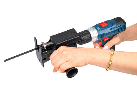 Przystawka wyrzynarka piła szablasta lisi ogon do wkrętarki + 3 brzeszczoty FALON-TECH