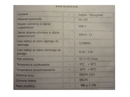 Maska spawalnicza przyłbica samościemniająca 80 czarna (2 filtry)