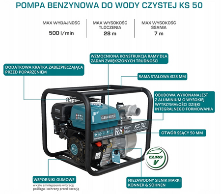 Pompa spalinowa do wody czystej motopompa ogrodowa KS50 7 kM 500l/min Konner&Sohnen KS