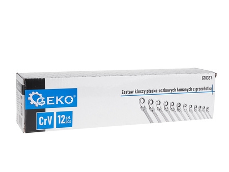 Klucze płasko oczkowe z grzechotką łamane zestaw 8-19mm 12EL GEKO