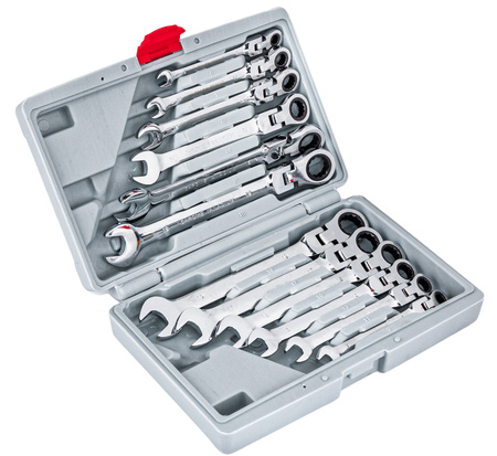 Klucze płasko oczkowe z grzechotką łamane 8-19 12el GEKO