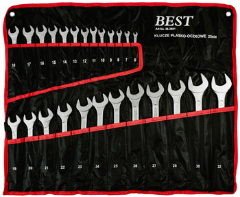 Zestaw kluczy płasko-oczkowych 6-32mm klucze 25 elem. + płachta