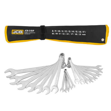 Klucze płasko oczkowe 8-32 mm 18 sztuk (płachta) JCB