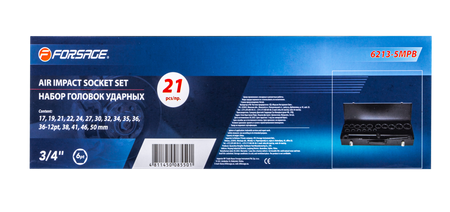 Klucze nasadowe nasadki udarowe grzechotka zestaw 3/4" 21el 17-50 mm walizka FORSAGE