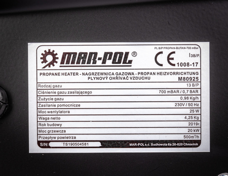 Nagrzewnica dmuchawa gazowa piecyk 20kW wąż + reduktor MAR-POL