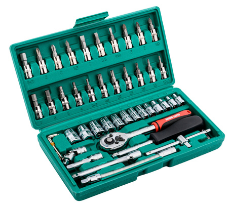 Zestaw kluczy nasadowych 1/4" 46 elementów TORX HEX PZ PH w walizce BRAUM AUTO