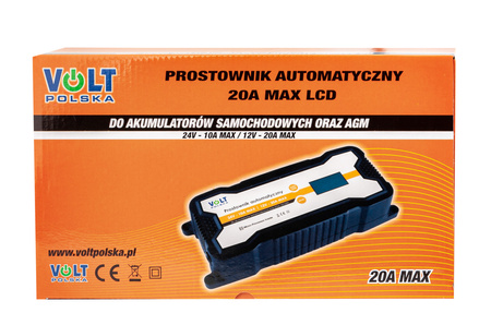 Prostownik ładowarka do akumulatora automatyczny 12-24V LCD 20A VOLT POLSKA