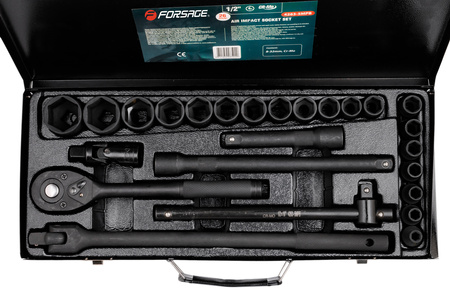Klucze nasadowe nasadki grzechotka zestaw 1/2" 25el 8-32 mm walizka metalowa FORSAGE