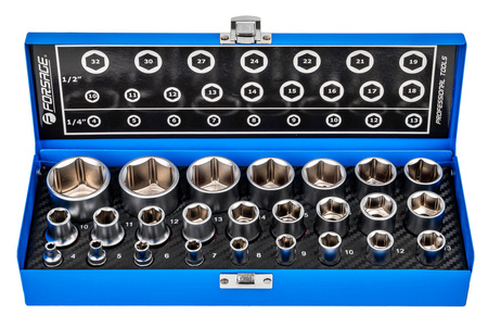 Zestaw nasadek udarowych sześciokątne 1/2" 1/4" Cr-V 4-32mm 25el FORSAGE