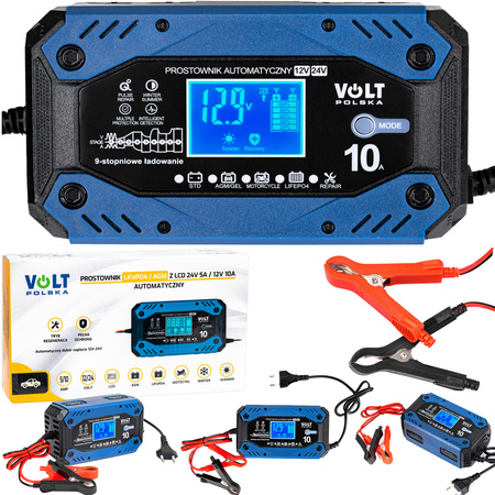 Prostownik akumulatorowy ładowarka AGM LiFEPO4 LCD 12V 24V 5A 10A Volt Polska