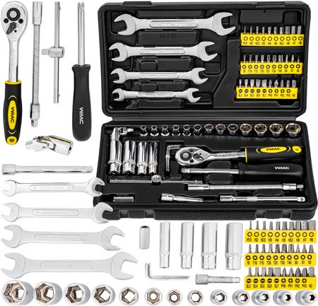 Zestaw narzędziowy klucze nasadowe wkrętaki 1/4" 62el WMC