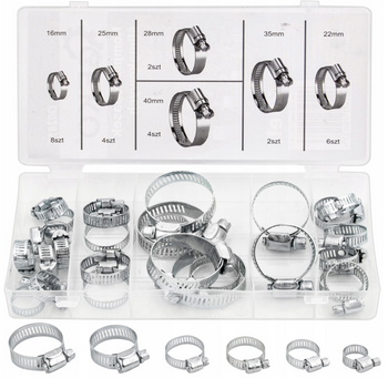 Opaski ślimakowe zaciskowe metalowe cybanty obejmy nierdzewne zestaw 26szt GEKO
