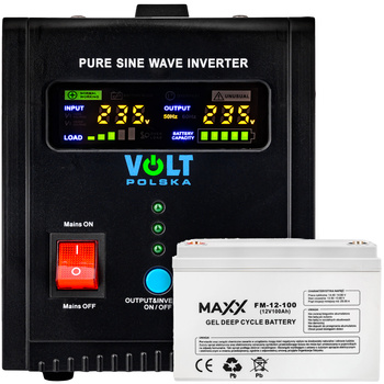 Zestaw przetwornica napięcia awaryjne zasilanie ups sinuspro-800E 12v/230/800w + akumulator żelowy 100Ah - VOLT POLSKA