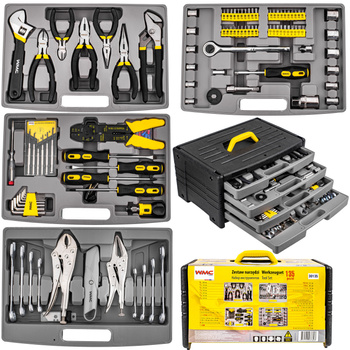 Zestaw narzędziowy klucze nasadowe wkrętaki bity szczypce 135 el. WMC