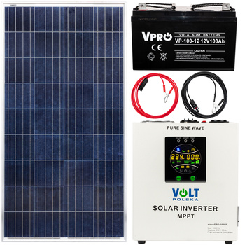 Zestaw solarny bateria słoneczna 180W 100Ah (Panel, Przetwornica 1000S, Akumulator)