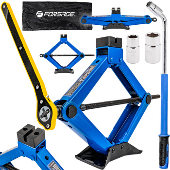 Zestaw podnośnik lewarek trapezowy klucz teleskopowy do wymiany kół + nasadki 2T FORSAGE