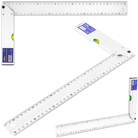 Aluminiowy kątownik z poziomicą przymiar stolarski miarka linijka 350 mm FALON-TECH