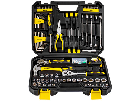 Zestaw narzędziowy klucze nasadowe wkrętaki bity młotek 128 el. WMC