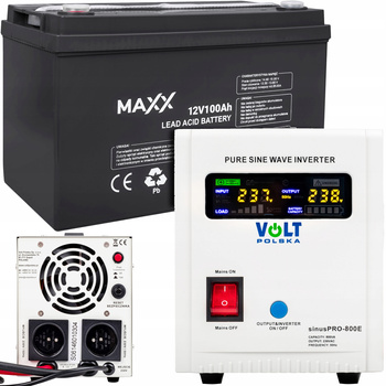 Zestaw awaryjne zasilanie przetwornica UPS SINUSPRO - 800E 12V + Akumulator 100Ah