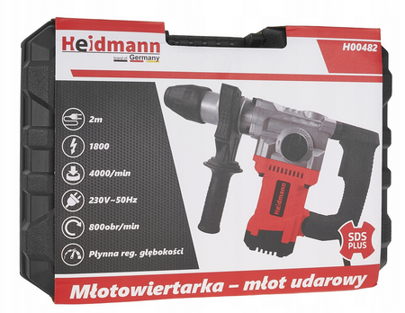 Młot udarowy młotowiertarka wiertarka sds plus walizka dłuta wiertła 1800w HEIDMANN GEKO
