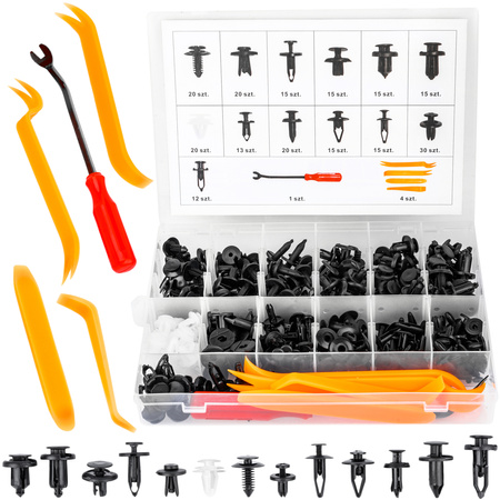 Zestaw spinki samochodowe klipsy tapicerki kołki łyżki etui 230 szt FALON-TECH