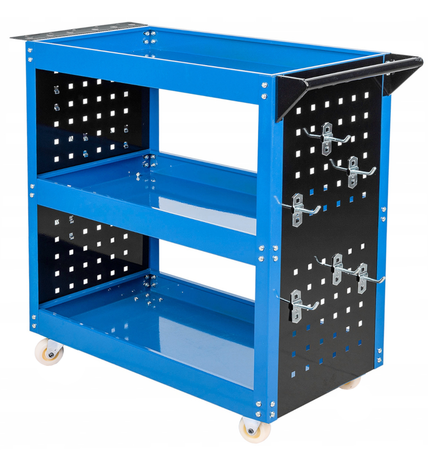 Szafka wózek zestaw warsztatowy narzędziowy skrętne koła 3 półki + haczyki FALON-TECH