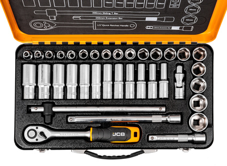 Zestaw klucze nasadowe z grzechotką 36 elementów 1/2" JCB