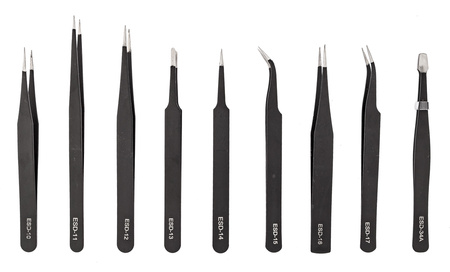 Zestaw pęset metalowych ESD 9 elem. w etui FALON-TECH
