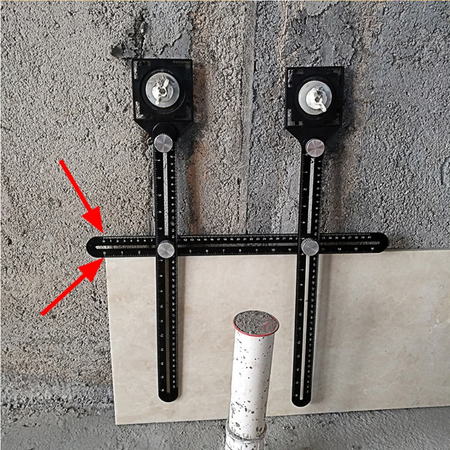 Szablon przymiar wznornik otworów płytek glazury gresu podwójny SILVER