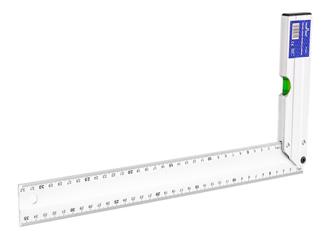 Aluminiowy kątownik z poziomicą przymiar stolarski miarka linijka 350 mm FALON-TECH