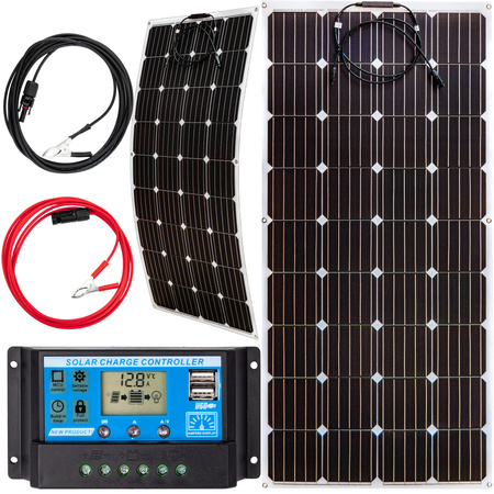 Zestaw solarny fotowoltaiczny FLEXI elastyczny 160W 12V (Panel solarny 160W, Regulator napięcia 10A) VOLT POLSKA