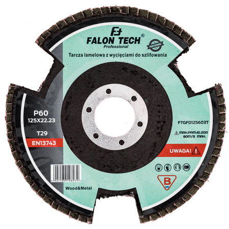 Tarcza listkowa lamelkowa lamelka z wycięciami 125mm P60 FALON-TECH