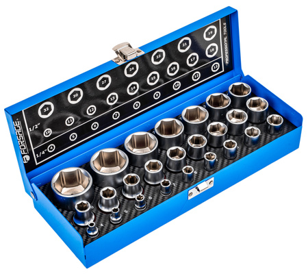 Zestaw nasadek udarowych sześciokątne 1/2" 1/4" Cr-V 4-32mm 25el FORSAGE