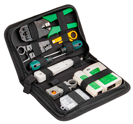 Zestaw narzędzia sieciowe RJ45 tester kabli ściągacz wtyk zaciskarka 19el GEKO