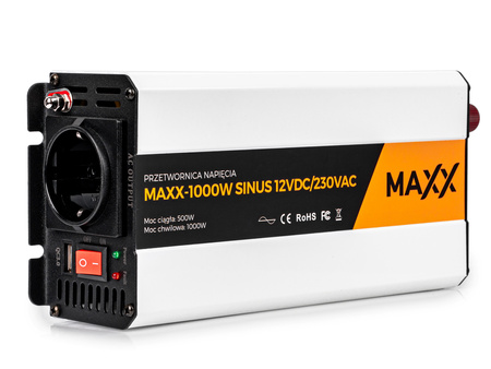 Przetwornica prądu napięcia czysty sinus 12v 230v 500/1000w MAXX 4SUN