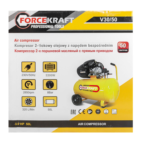 Sprężarka cichy kompresor olejowy 50l do prób ciśnieniowych 8 bar 3KM FORCEKRAFT