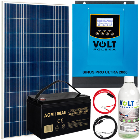 Zestaw solarny bateria słoneczna 2000W 100ah (przetwornica, panel 180w, akumulator) VOLT POLSKA