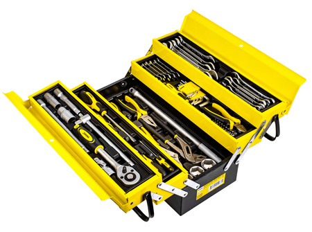 Skrzynka narzędziowa metalowa + zestaw kluczy narzędzi 87el. WMC