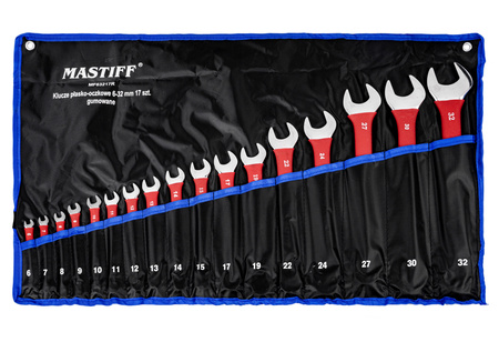 Klucze płasko oczkowe płaskie gumowane zestaw płachta 6-32 mm 17el MASTIFF