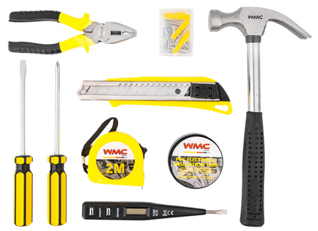 Zestaw narzędziowy klucze nasadowe wkrętaki młotek 55 el. WMC