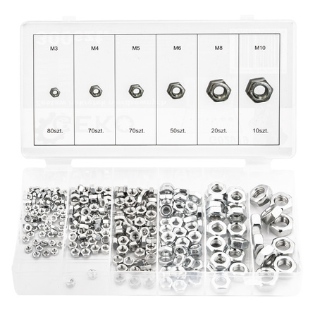 Nakrętki metryczne nierdzewne mix nakrętka M3-M10 300el GEKO