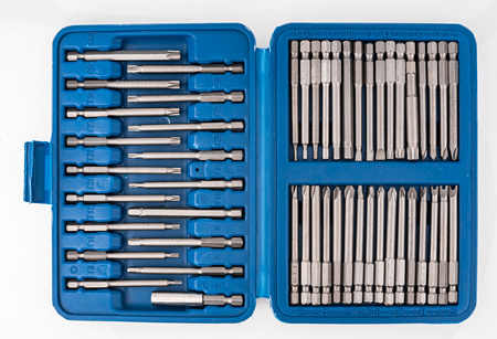 Bity do wkrętarki zestaw bitów 75mm + uchwyt 50el do wiertarki w walizce FALON-TECH